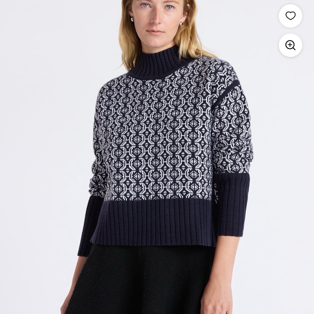 Elegant Navy and White Women's Turtleneck Sweater